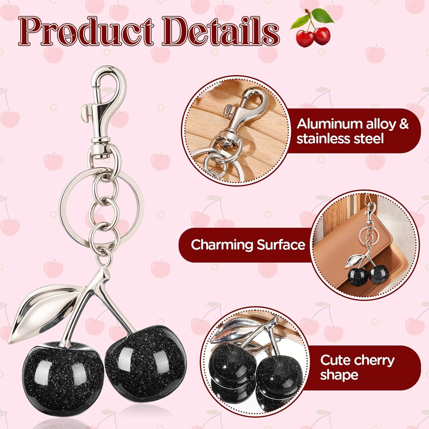 Porte-clés boule en peluche cerise pour sac à main femme porte-clés de voiture pendentif gris clair