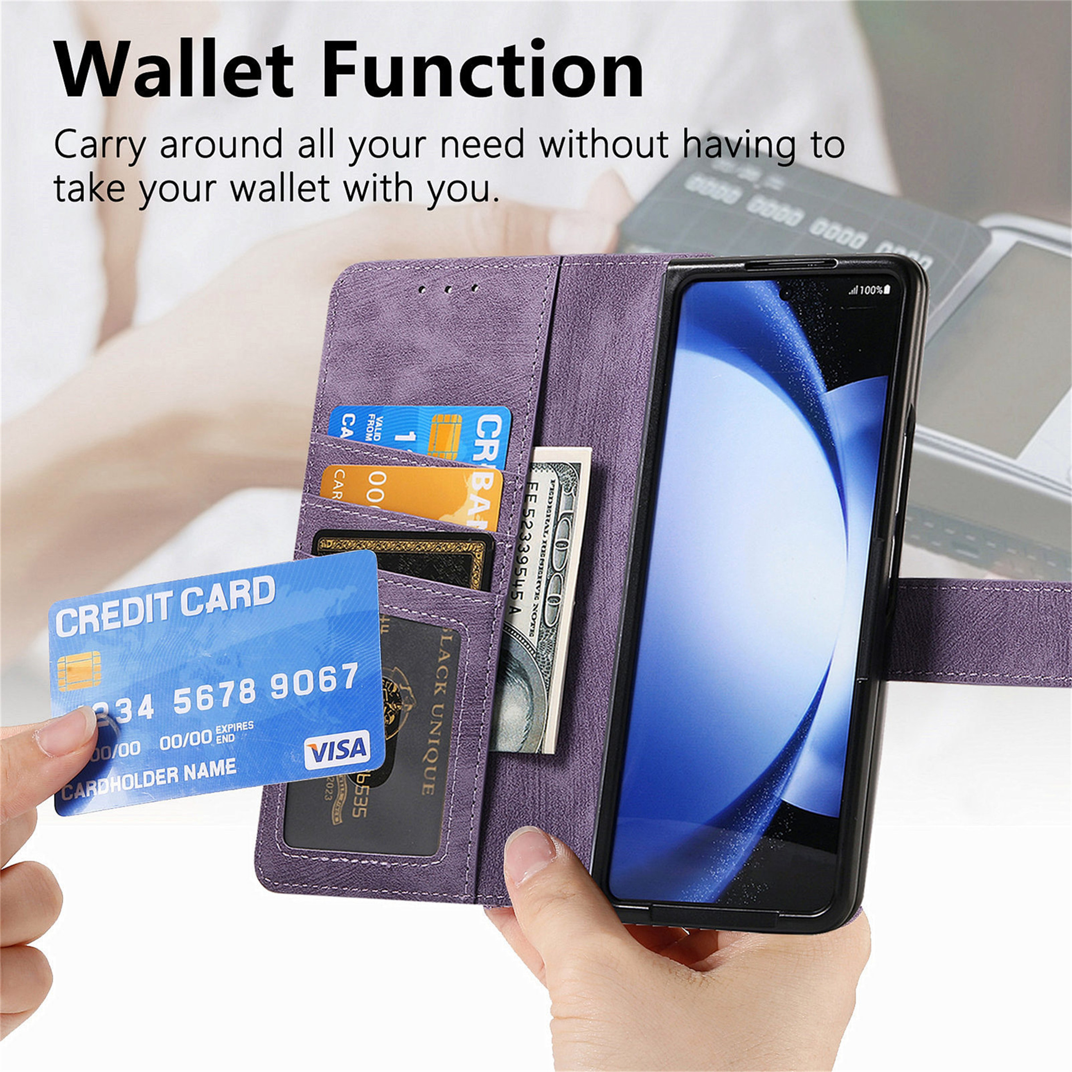CCSmall for Samsung Galaxy Z Fold 6 5G Detachable Magnetic Wallet Phone Case, RFID Blocking Material Retro Folio Flip Leather Case Zipper Purse Cover with Card Slots for Galaxy Z Fold6 KQX Purple