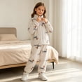thumbnail image 5 of Cethrio Girls Winter Pajama Sets, Thermal 2 Piece Comfortable Long Sleeve Girls' Sleepwear Beige Size 12-13 T, 5 of 5