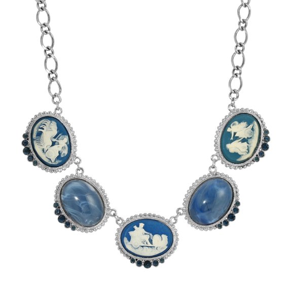 1928 Jewelry Roman Chariot Races Cameo Blue Stone Chain Necklace For Women 16"   3" Extender