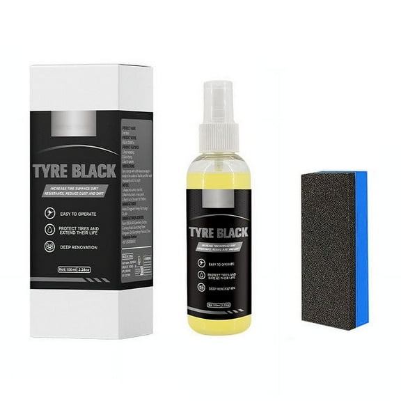 Tire Shine Spray | High Gloss & Satin Finish | Non-Greasy, UV Protection, Long-Lasting, Quick Drying | Dressing for Black Tires, Wheels, & Rubber | 3.4oz Kit with Applicator Pad(1pcs)