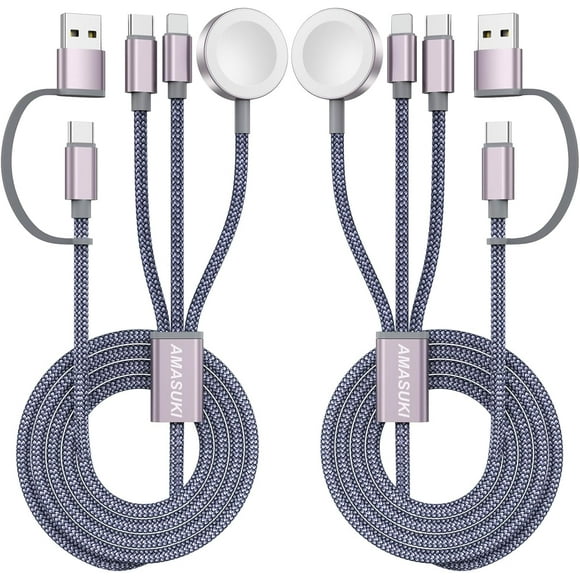 Cable de carga USB C 3 en 2 para Apple Watch y iPhone, paquete de 2