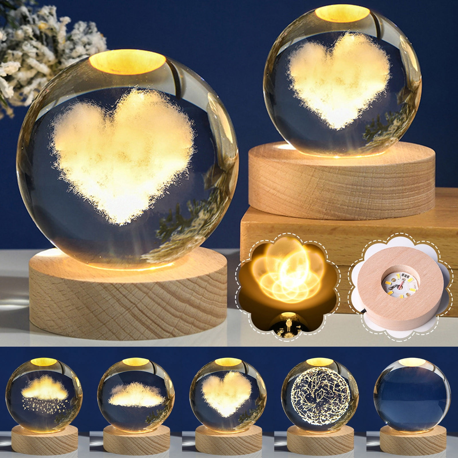 Wovilon Glowing Planetary Galaxy Astronaut Crystal Ball Night Lights Usb Power Warm/Rgb Bedside Light Kid Gift Night Lamp