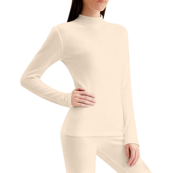 uublik Womens Thermal Underwear Fleece Lined Long Johns Base Layer Top Bottom Cold Weather Gear for Hunting Running Skiing, Beige