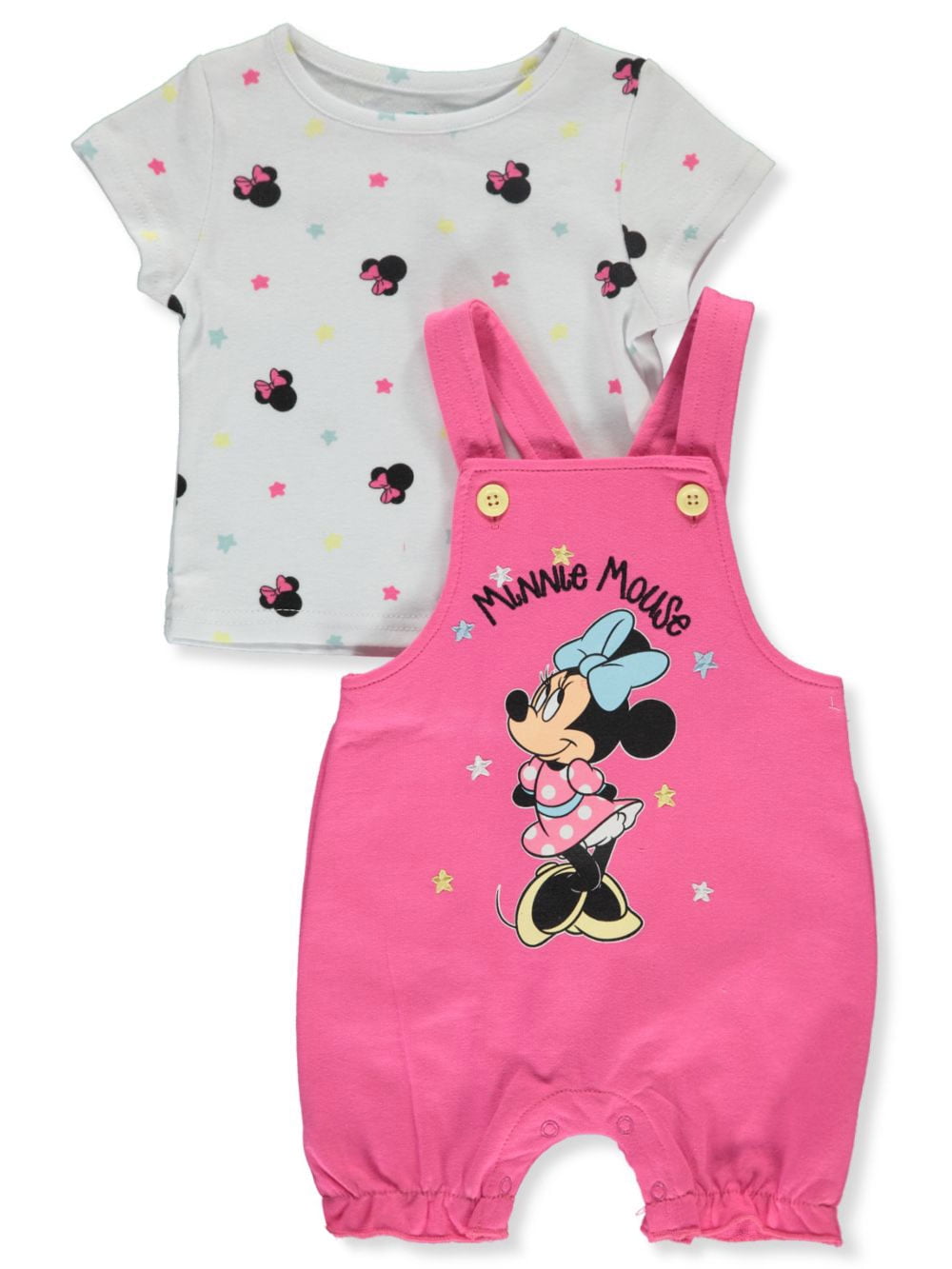 Disney Minnie Mouse Baby Girls' 2Piece Shortalls Set Outfit (Newborn