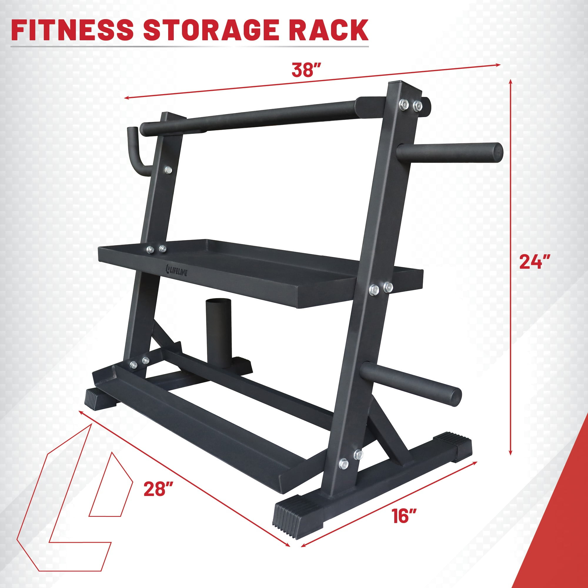 Lifeline Fitness Home Gym 3-Shelf Storage Rack with Rope and Band Hook - Holds up to 440 LBS