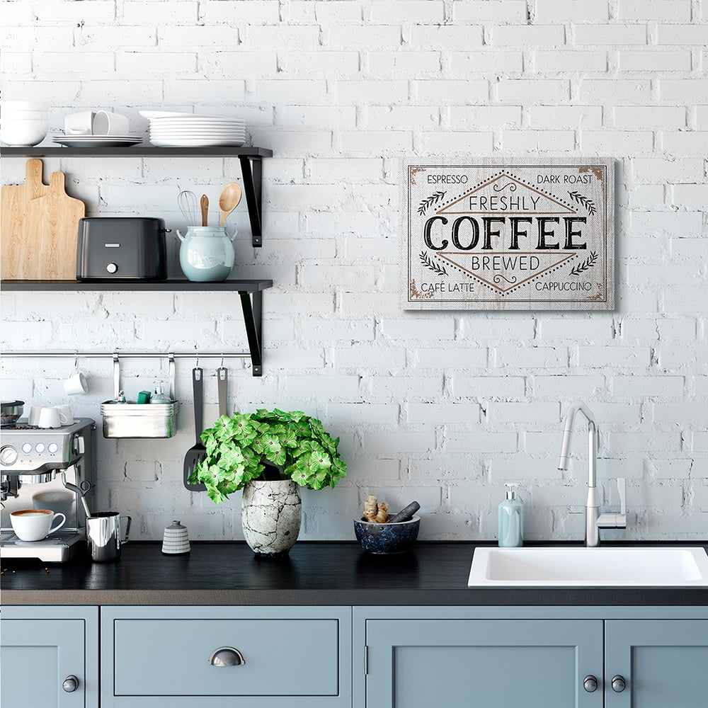 Jennifer Pugh Rustic Fresh Brew Coffee Sign Autumn Charm 20 in x 16 in Drawing Canvas Art Print, by Stupell Home Décor