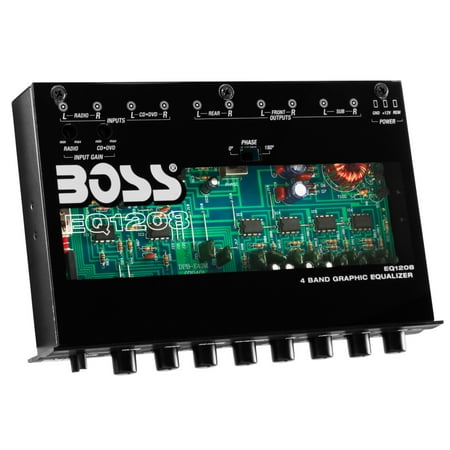 4 Band Pre-Amp Half-DIN Car Equalizer, Subwoofer Output, Dual Color Illumination