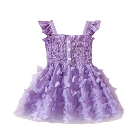 

adviicd Princess Dress Up Clothes For Little Girls Girls Puff Sleeve Square Neck Boho Frilly Smocked Shirred Flared Midi Dress Purple 18-24 Months