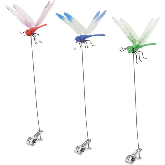 6 Pack Dragonfly Clip, New 3D Dragonfly Garden Stakes Decor, Fly Deterrent, Dragonfly Humming Bird Stakes, Deer and Horse, Bird and Fly Scare Devices for Indoor Outdoor Garden