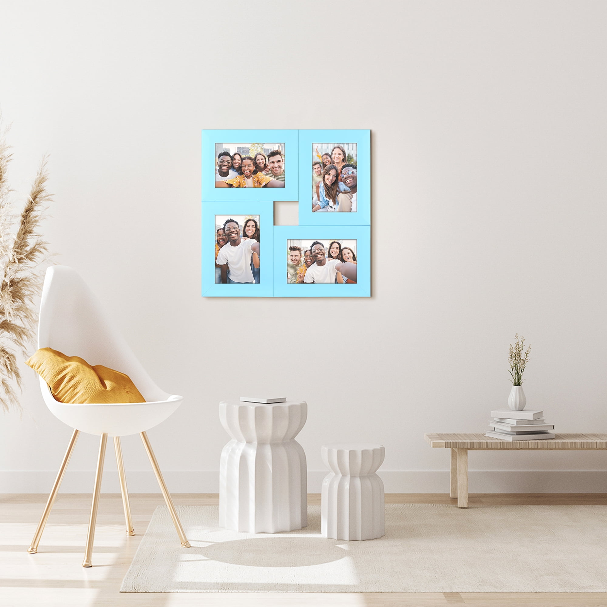 Unique Bargains Family Photo Frame Set of 4 Blue 12.6" x 12.6" x 1.2"