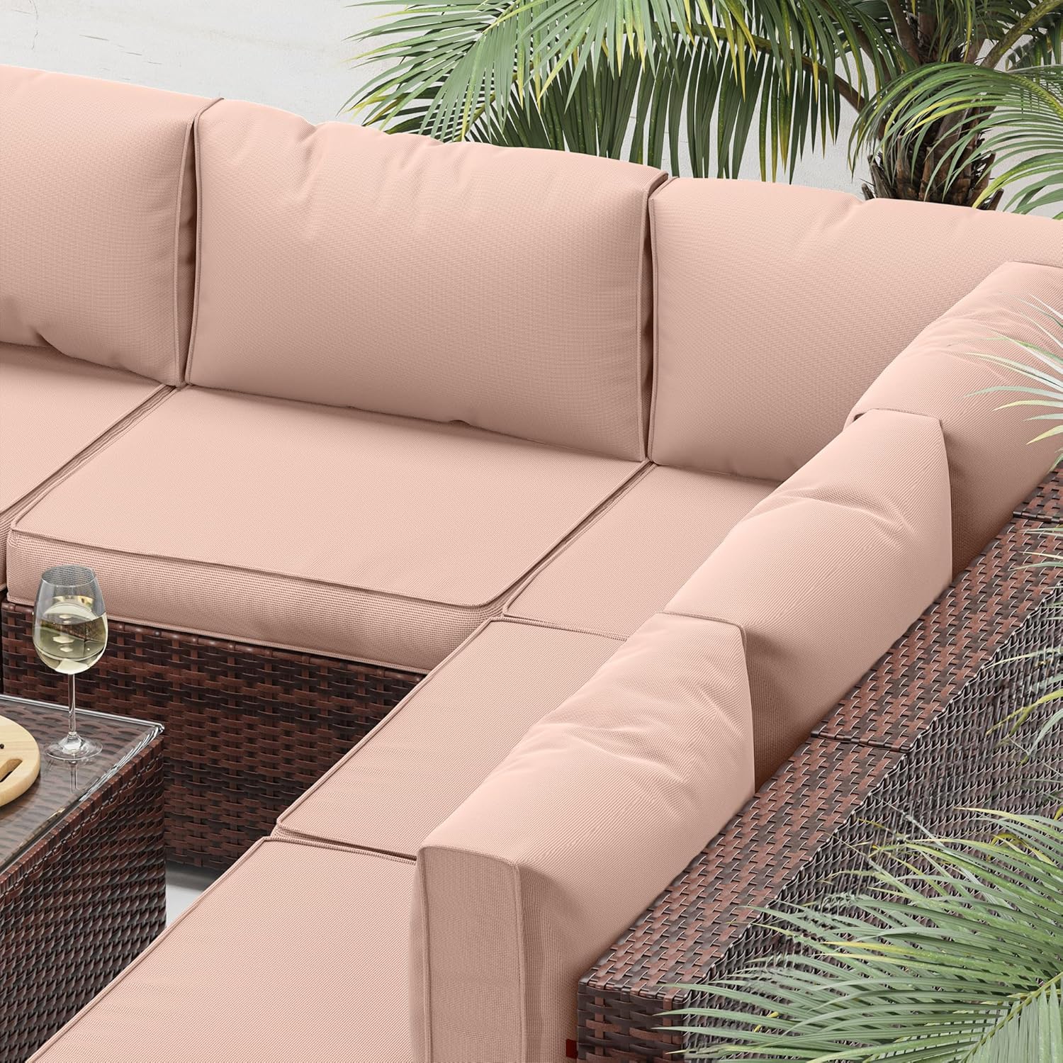 UDPATIO Outdoor Replacement Cushions for Patio Furniture, Water-Resistant Patio Cushions for 6-Seat Sectional Patio Conversation Sets, 14-Piece Outdoor Cushion Slipcovers Patio Sofa Cushions (Beige)