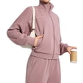 thumbnail image 2 of Chaqueta Deportiva de Larga con Solapa y Cremallera para Mujer, Ideal para Otoño e Invierno Chaqueta Holgada para Yoga Al Aire Libre Rosa S, 2 of 7
