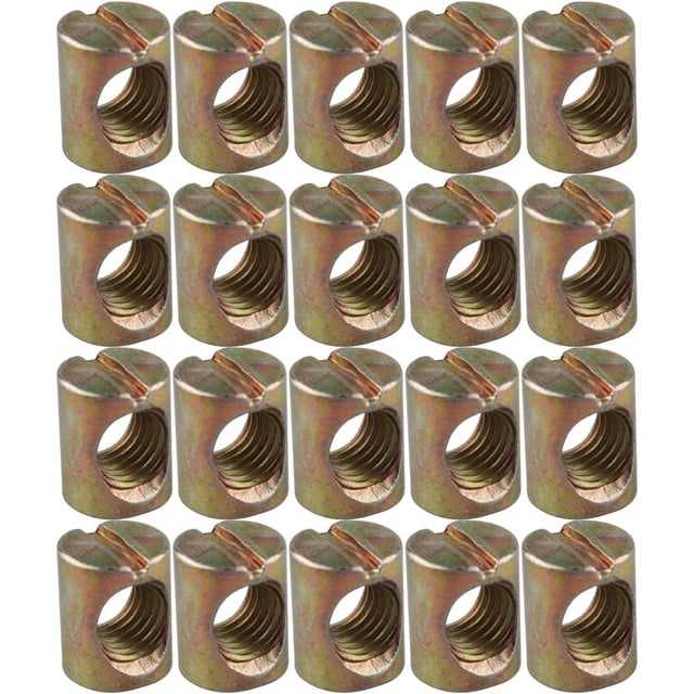 Tuercas cilíndricas para muebles, camas y cunas. Pasadores transversales galvanizados de acero al carbono con diseño anticorrosivo y duradero.