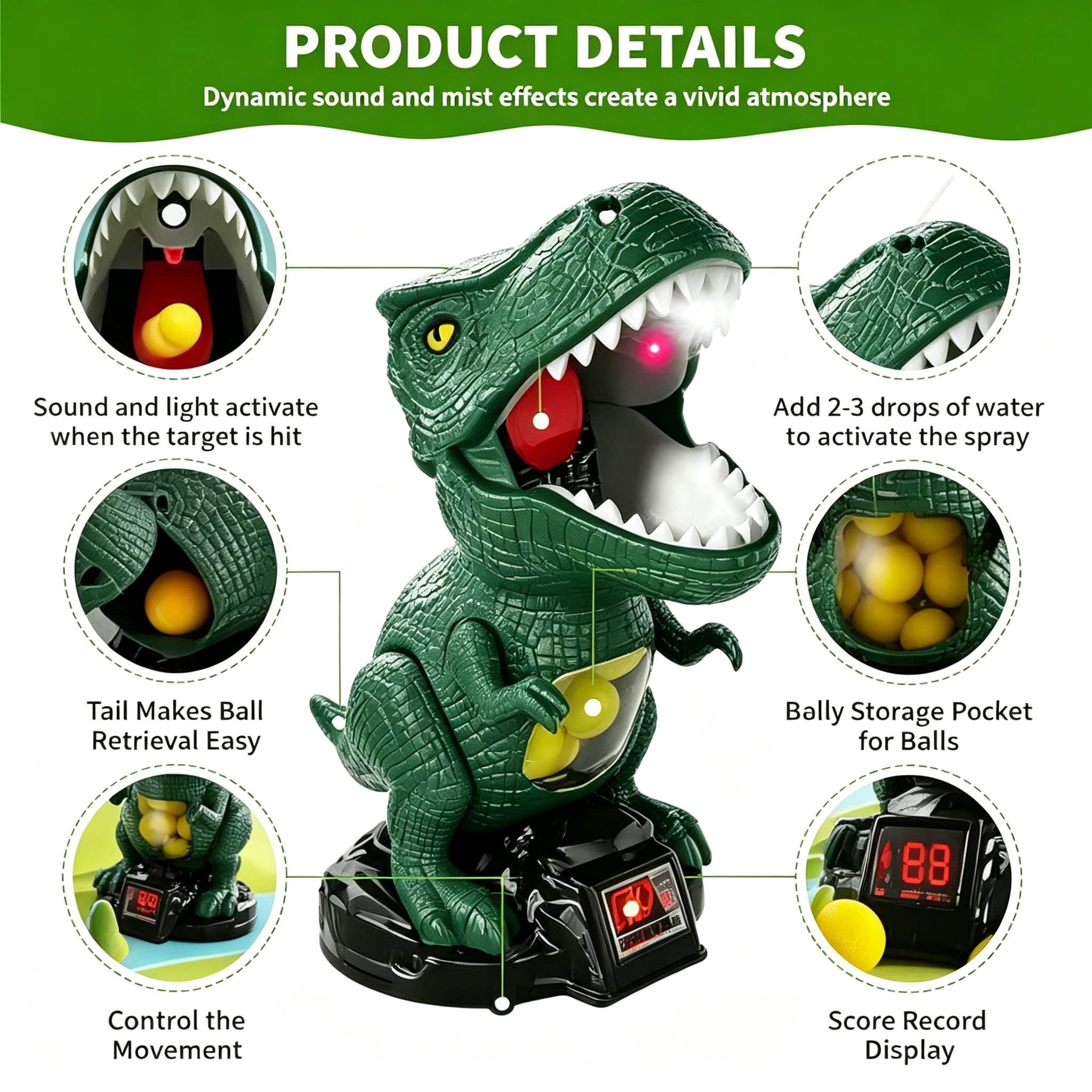 Tigozz Dinosaur Shooting Game with Electronic Scoring Target and Mist Spray, Outdoor Indoor Toys with 2 Air Pump Guns for Boys Girls Age 3-8
