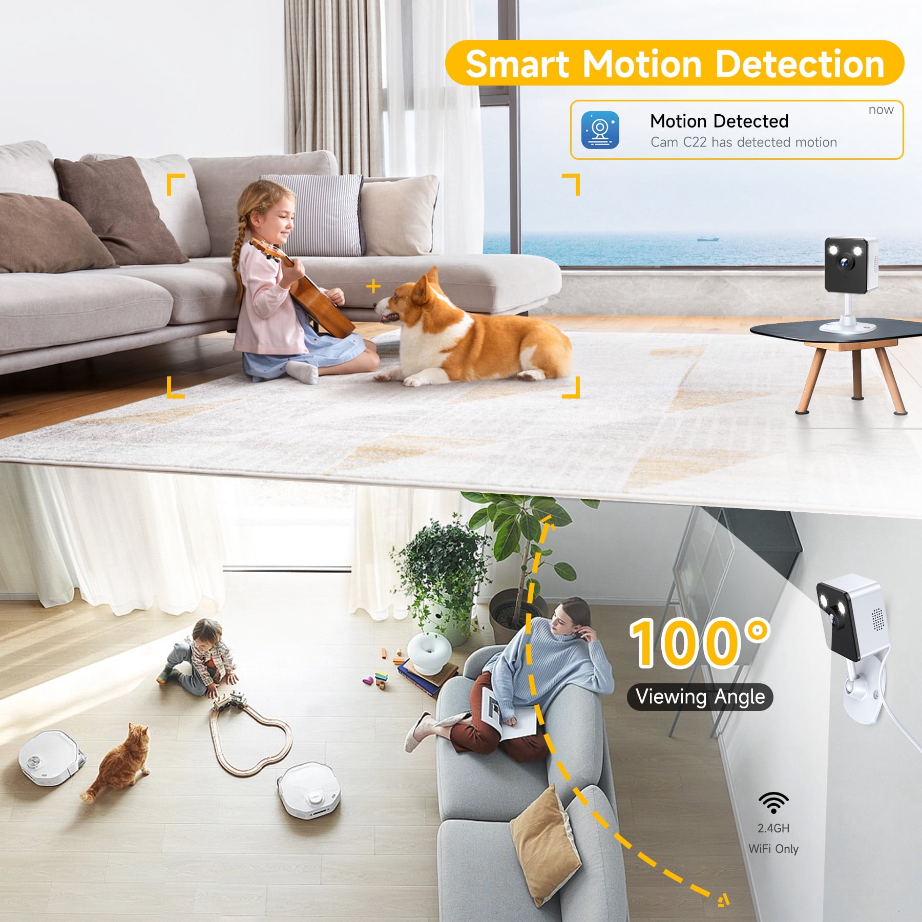 Losei Indoor 1080P HD Smart Security Camera, Motion Activated Spotlight/Siren, Color Night Vision, 2-Way Audio, No WiFi Needed for Pet/Baby/Nanny Surveillance, Works with Alexa