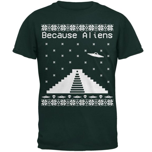 Because Aliens Pyramid Ugly XMAS Sweater Forest Youth T-Shirt - Youth Large