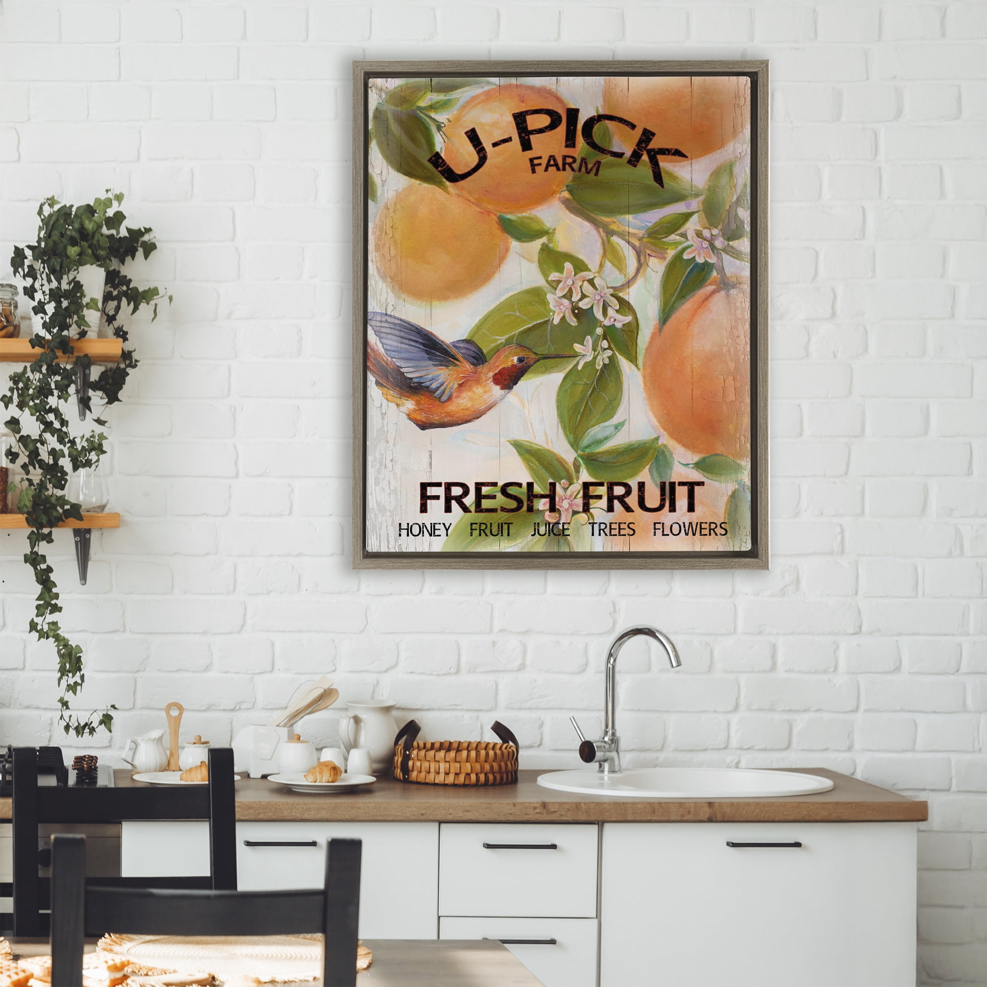 Stupell Industries U-Pick Fresh Fruit Farm Brown Framed Floater Canvas Wall Art, design by Diannart