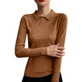 thumbnail image 2 of Fanxing Womens Lapel Pullover Sweater Slim Fit Long Sleeve Lightweight Base Layer Dressy Casual Business Basic Knit Pullover Top Brown L, 2 of 5