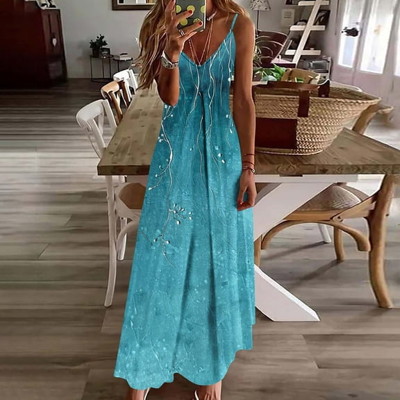 NTACZA Sleeveless Spring Dresses Maxi Halter Sundress Flowy Hem for Party Empire Waist Casual Dresses for Ladies