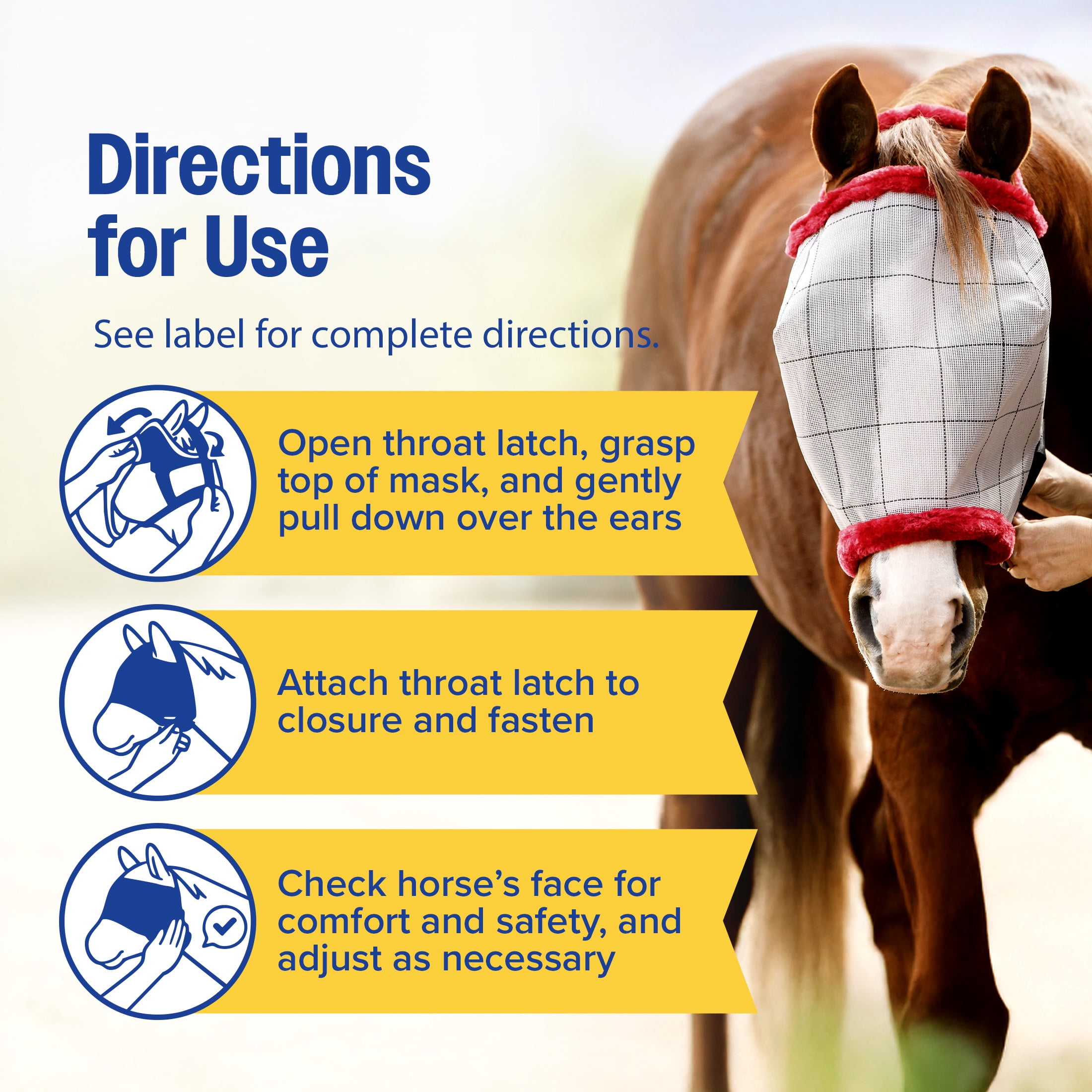 (3 pack) Farnam SuperMask II Horse Fly Mask Without Ears, Protects Eyes from Flies, Debris & UV, Average Size