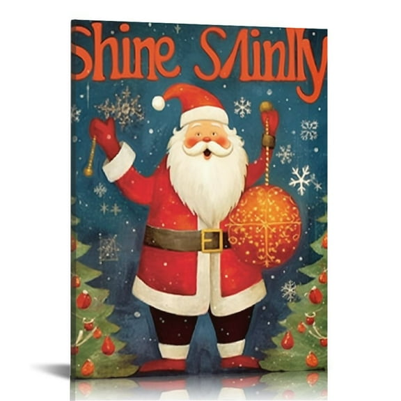 ONETECH  Merry Christmas Wall Art Print, Lovely Santa Claus,Snowman, Red Truck Xmas Wall Art, Colorful Holiday Quote Snowflake Let It Snow Canvas Poster for Home Party Decor