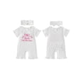 thumbnail image 2 of BemeyourBBs Preemie Baby Girl Summer Clothes Baby Girl Newborn Hospital Going Home Outfits Waffled Romper I'm New Here Letter Bow Embroidery Short Sleeve Jumpsuit and Headband Set, 2 of 9