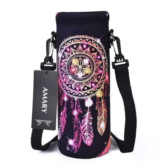 AMARY 750ML Neoprene Water Bottle Carrier Bag with Adjustable Shoulder Strap,Insulated Water Bottle Cover for Stainless Steel/Glass/Plastic Bottles 24OZ (Dreamcatcher)