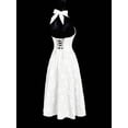 thumbnail image 4 of White Halter Neck Deep V-Neck Backless Bowknot Floral Jacquard Fit & Flare Dress, 4 of 8