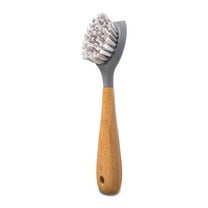 Full Circle Tenacious C Cast Iron Brush and Scraper with with Bamboo Handle Gray