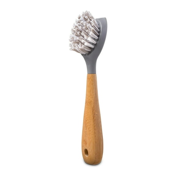 Full Circle Tenacious C Cast Iron Brush and Scraper with with Bamboo Handle Gray