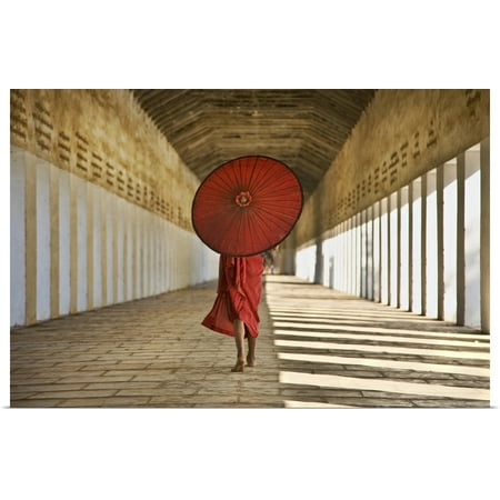 Big Garden Parasols Great BIG Canvas | Rolled Scott Stulberg Poster Print entitled Monk with Parasol walking in Monastery, Bagan, Burma ()