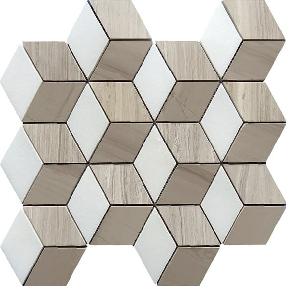 5 pack Beige 11.7 in. x 13.6 in. Cube Polished Marble Mosaic Floor and Wall Tile (5.53 sq. ft./Case)