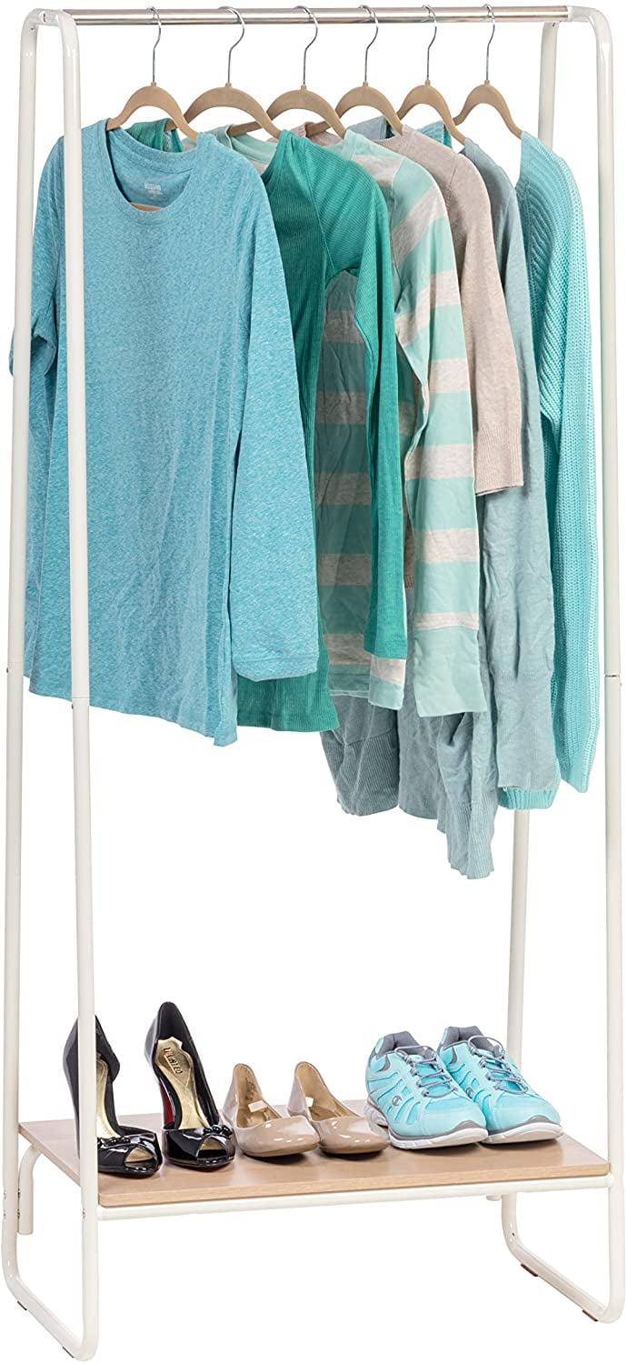Clothing Rack, Small Clothes Rack with Wood Shelf, Freestanding