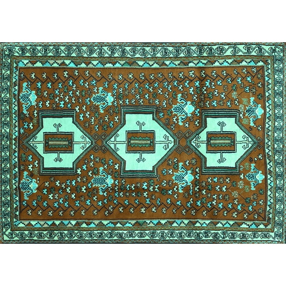 Ahgly Company Machine Washable Indoor Rectangle Persian Turquoise Blue Traditional Area Rugs, 5' x 7'