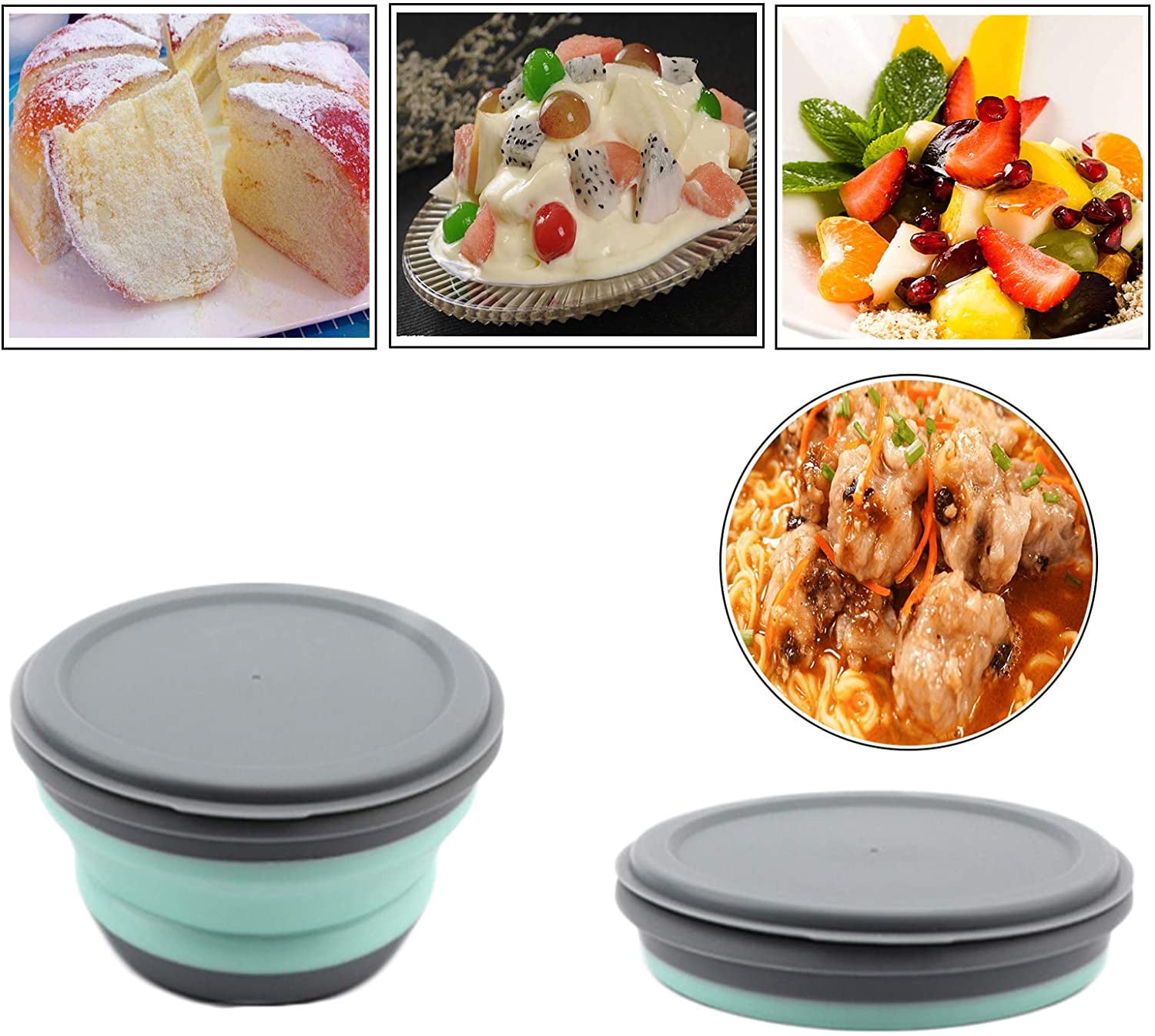 CARTINTS Collapsible Camping Bowl, Silicone Food Container with Lid,  Space-Saving Camping Utensils for Kitchen and