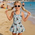 thumbnail image 3 of COEQINE Girls One Piece Swimsuit for Swim Lessons & Beach Play, Cute Swim Dress with Skirt & Liner, Scoop Neck Fixed Wide Strap V-Back Swimwear, Ages 5-6, Dachshund Floral Blue, 3 of 8