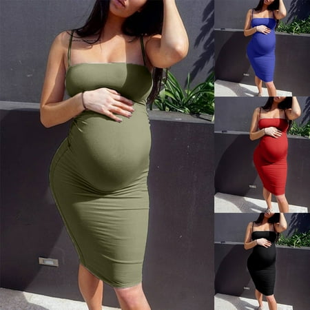 

Tejiojio Maternity/Labor/Nursing Clothing Clearance Women Maternity Summer Sleeveless Casual Sundress Pregnancy Off Collar Dress