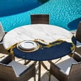 thumbnail image 6 of Navy Blue Gold Marble Round Tablecloth, Fitted Table Cover with Elastic for 45"-54" Round Tables, Modern Abstract Marble Crack Texture Table Cloth Outdoor Indoor Dinning Party Waterproof Tablecloths, 6 of 7