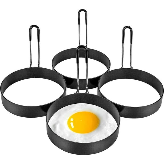 4 Pack Egg Ring, Stainless Steel Round Egg Cooking Rings Non-Stick Frying Egg Maker Molds, 4inch/10cm Egg Ring