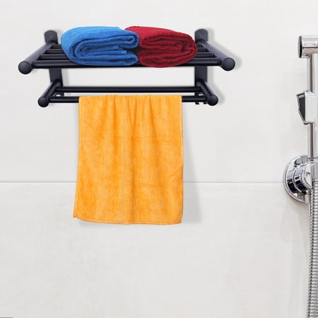 Anqidi 16" Bathroom Towel Rack, Matte Black Stainless Steel Towel Rack with Built-In Bars And Hooks