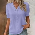 thumbnail image 2 of ORT Summer V Neck T Shirts for Women Lace Short Sleeve Fashion Casual Blouses(Z1-Purple,XXL), 2 of 8