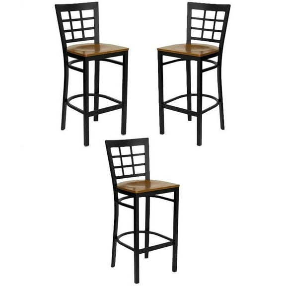 Home Square 31" Back Metal Bar Stool in Cherry - Set of 3