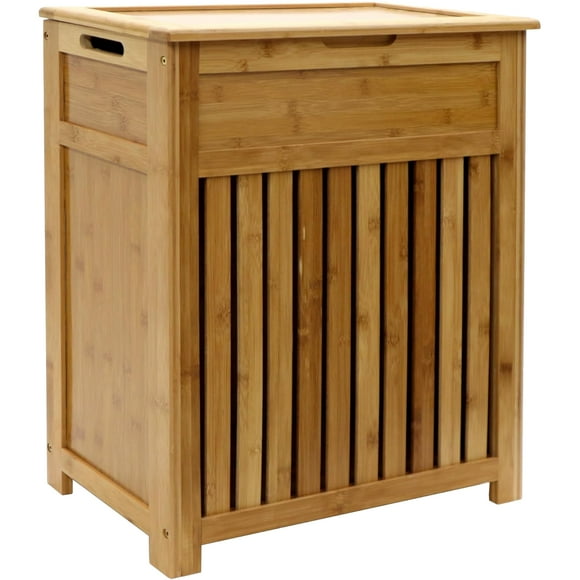 Redmon Bamboo Top Load Clothes Hamper, Full Size with Hinged Lid and Handles