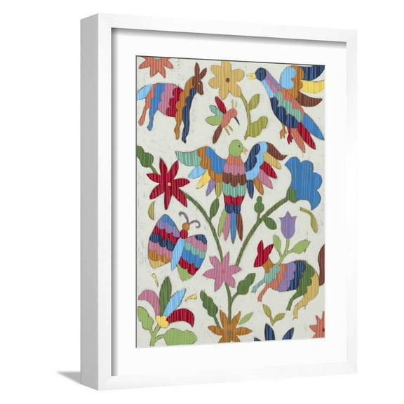 Art.com Otomi Embroidery II Art Print by Chariklia Zarris, White Frame Wall Art, 17" x 21"