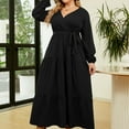thumbnail image 2 of Women Plus Size V Neck Wrap Maxi Dress High Waist Ruffle Summer Casual Dress with Belt Long Sleeve, 2 of 5