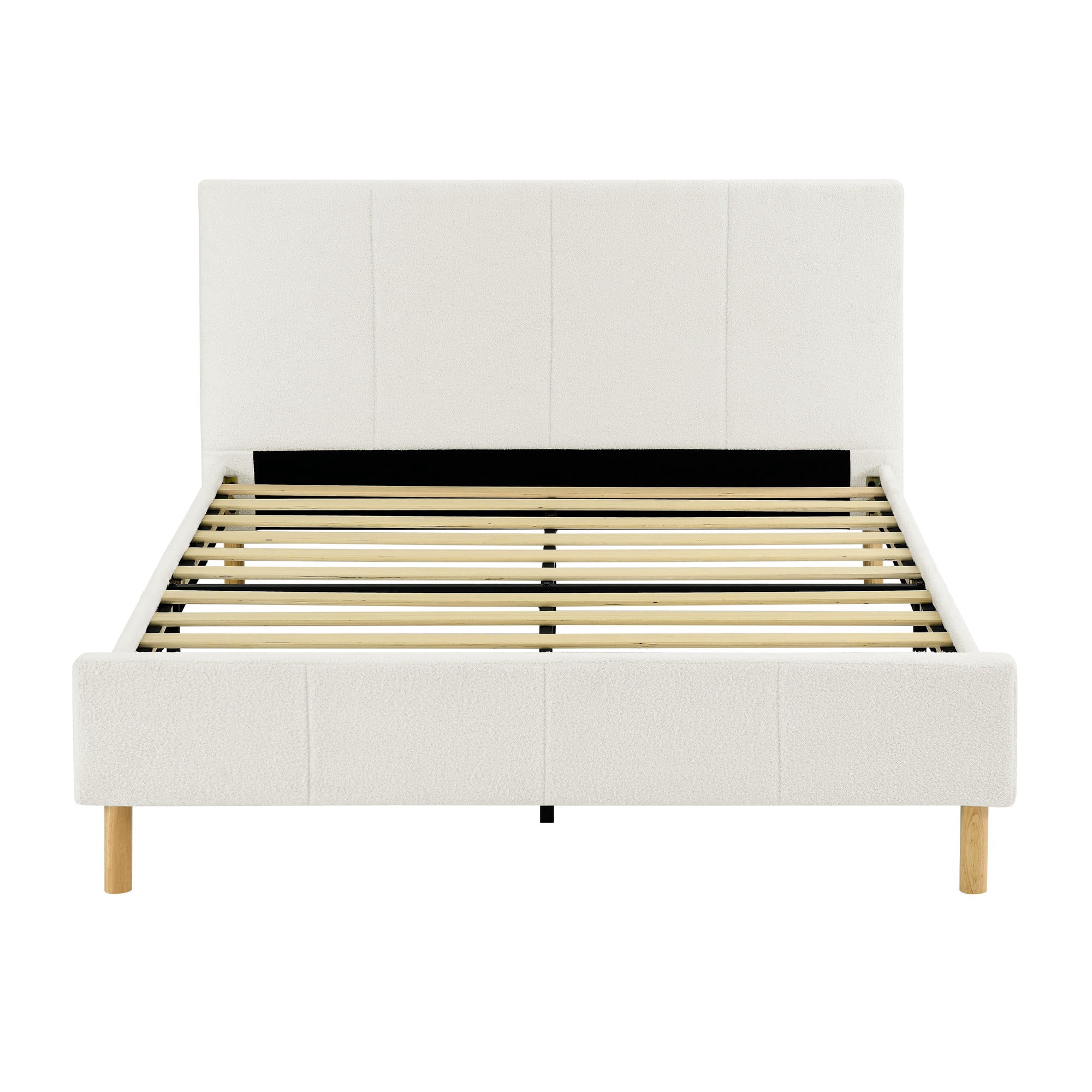 Gewnee King Size Platform Bed Frame with Upholstered Teddy Velvet Headboard - Wood Slat Support, Sturdy Construction.No Box Spring Required