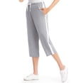 thumbnail image 2 of Collections Etc Women's Sporty Side Stripe Drawstring Casual Knit Capri Pants Gray Small, 2 of 3