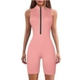 thumbnail image 2 of LOVZFMLL Combinaison à Col Haut avec Fermeture Éclair pour Femmes Combinaison Colorée Shorts Combinaison Serrée Rose TG, 2 of 7