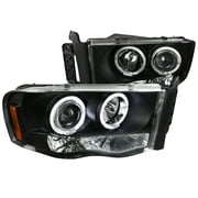 Spec-D Tuning Black Projector Headlights Compatible with Dodge Ram 1500 2002-2005, 03-05 2500 3500, L R Pair Head Light Lamp Assembly